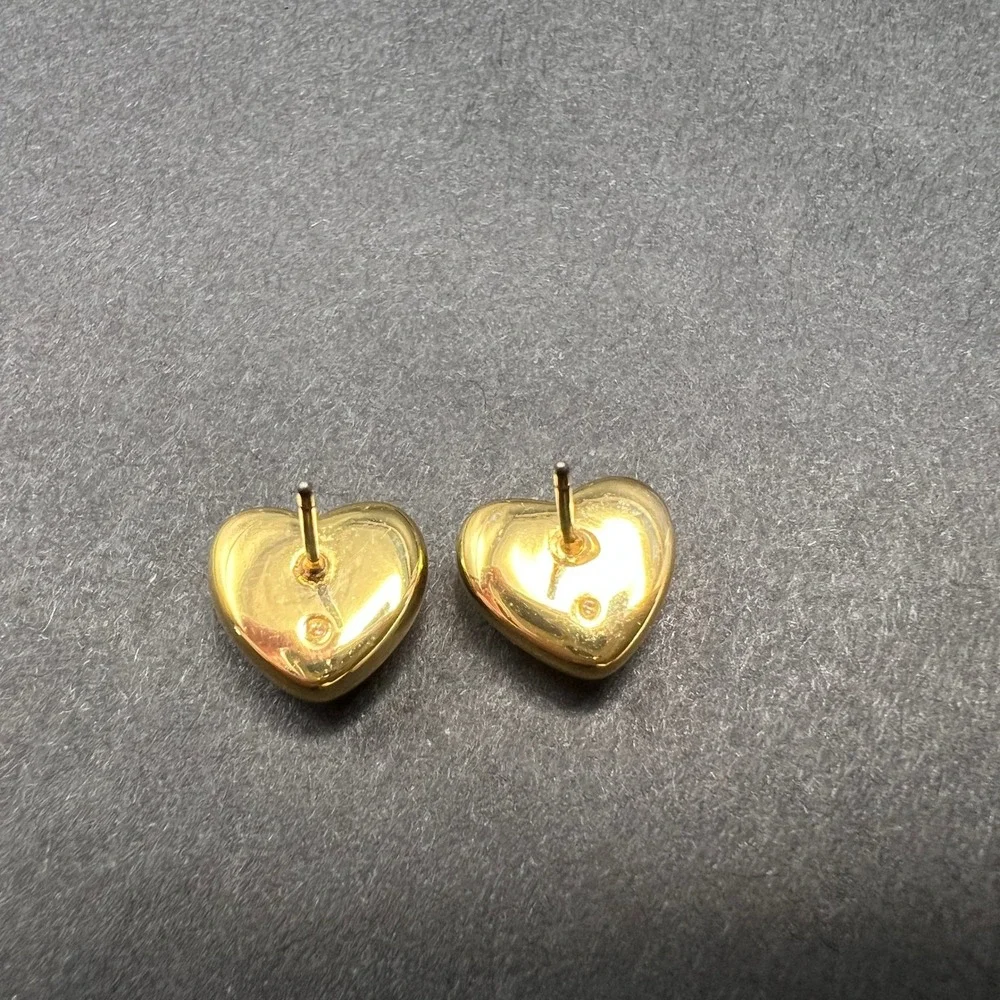 Coach Heart Stud Earrings Gold Tone Clear Crystal Logo Engraved Romantic Jewelry - Picture 3 of 7